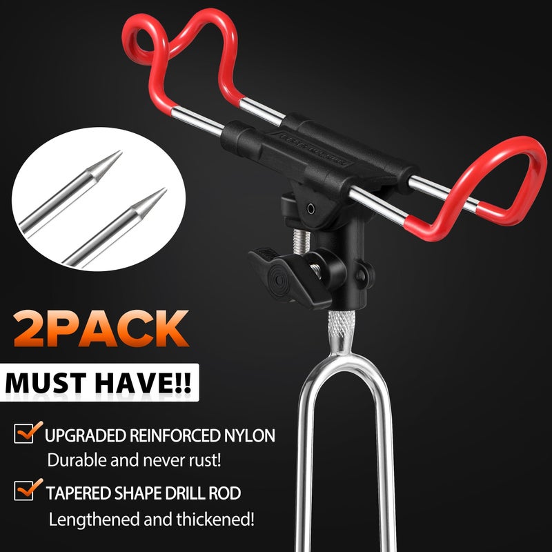 PLUSINNO Fishing Rod Holders for Bank Fishing - 360 Adjustable, Rust-Proof, Rod Protection, Easy to Carry, Fits Most Rods, Red and Black - Image 2